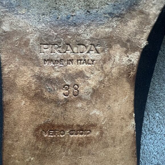 Prada Black Suede Cream White Stitching Loafer Flat Women EU 38 US 7.5-8 Classic - Picture 14 of 15